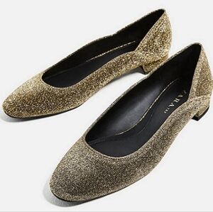 EUC ZARA Gold Sparkle Flats Women's Size 40